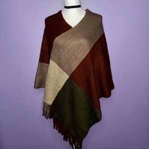 NEW Boutique Color Block Poncho with Fringe